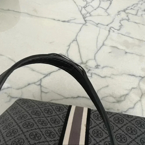 Tory Burch T Monogram Small Coated Canvas Tote In Black/gold - Picture 7 of 7